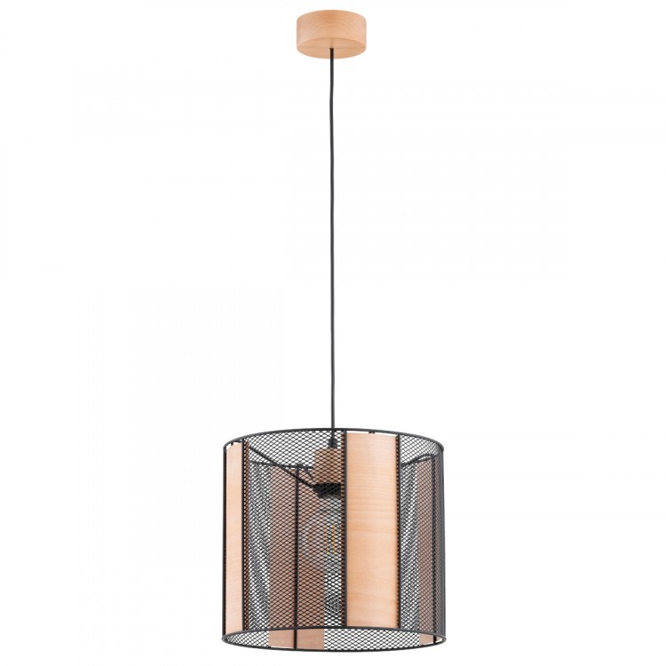 NETIS CZARNA & DREWNIANA 1xE27 Alfa Lampa Wisząca 61381