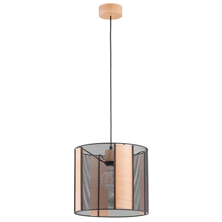 NETIS CZARNA & DREWNIANA 1xE27 Alfa Lampa Wisząca
