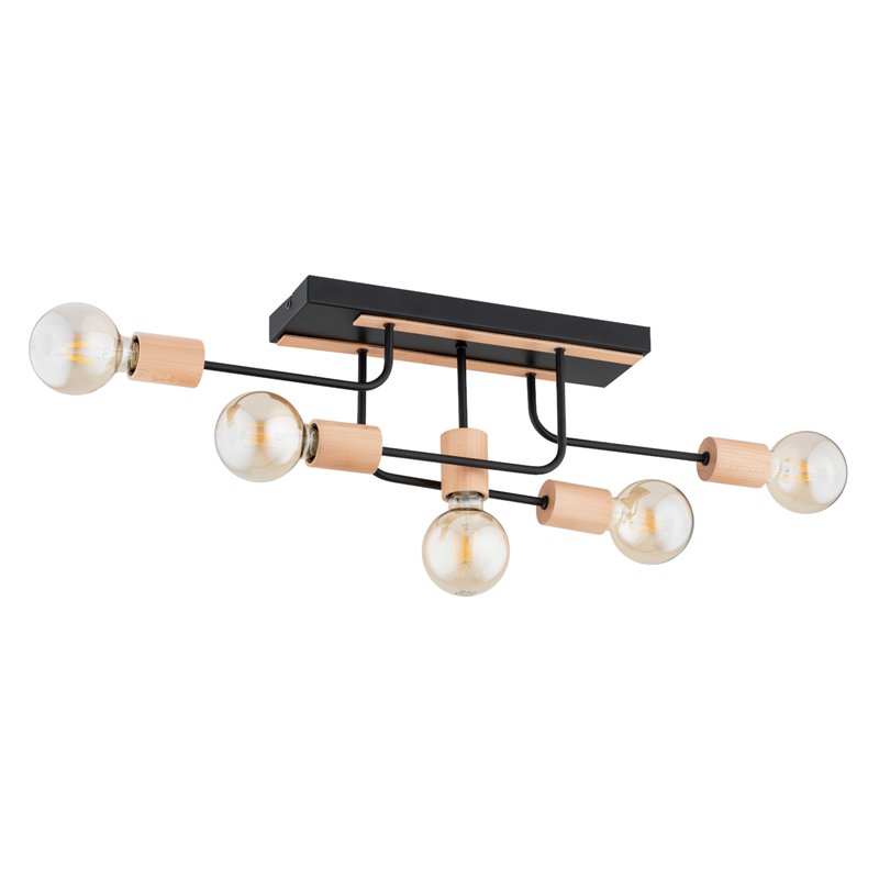 GOISA DREWNIANA & CZARNA 5xE27 Alfa Lampa Sufitowa GOISA DREWNIANA & CZARNA 5xE27 Alfa Lampa Sufitowa