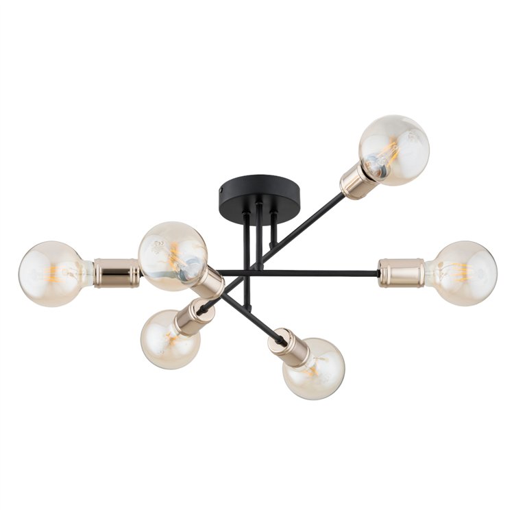 ESTENA CZARNA & ZŁOTA 6xE27 Alfa Lampa Sufitowa