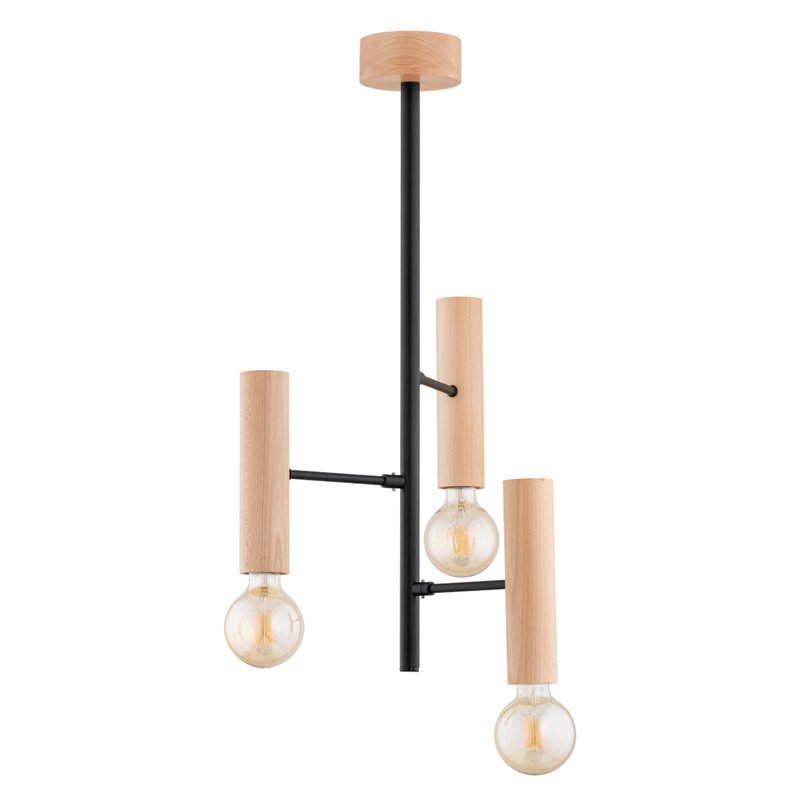 FLARA DREWNIANA & CZARNA 3xE27 Alfa Lampa Sufitowa FLARA DREWNIANA & CZARNA 3xE27 Alfa Lampa Sufitowa