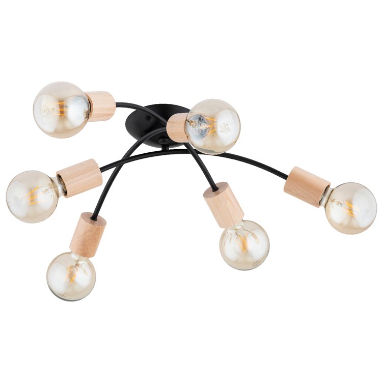 SEDNA CZARNA & DREWNIANA 6xE27 Alfa Lampa Sufitowa