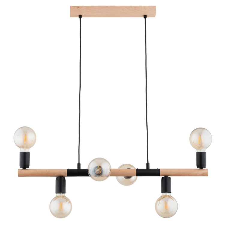 LIDO DREWNIANA & CZARNA 6xE27 Alfa Lampa Wisząca 63335