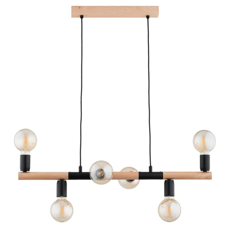 LIDO DREWNIANA & CZARNA 6xE27 Alfa Lampa Wisząca