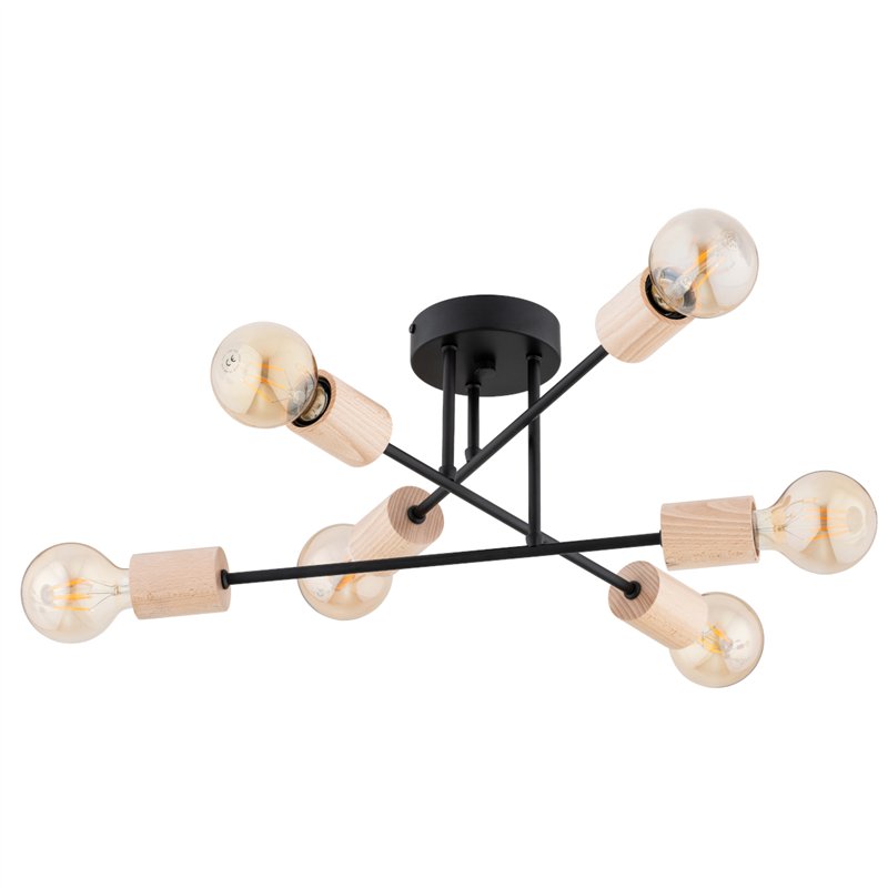LA-ROSA CZARNA & DREWNIANA 6xE27 Alfa Lampa Sufitowa LA-ROSA CZARNA & DREWNIANA 6xE27 Alfa Lampa Sufitowa