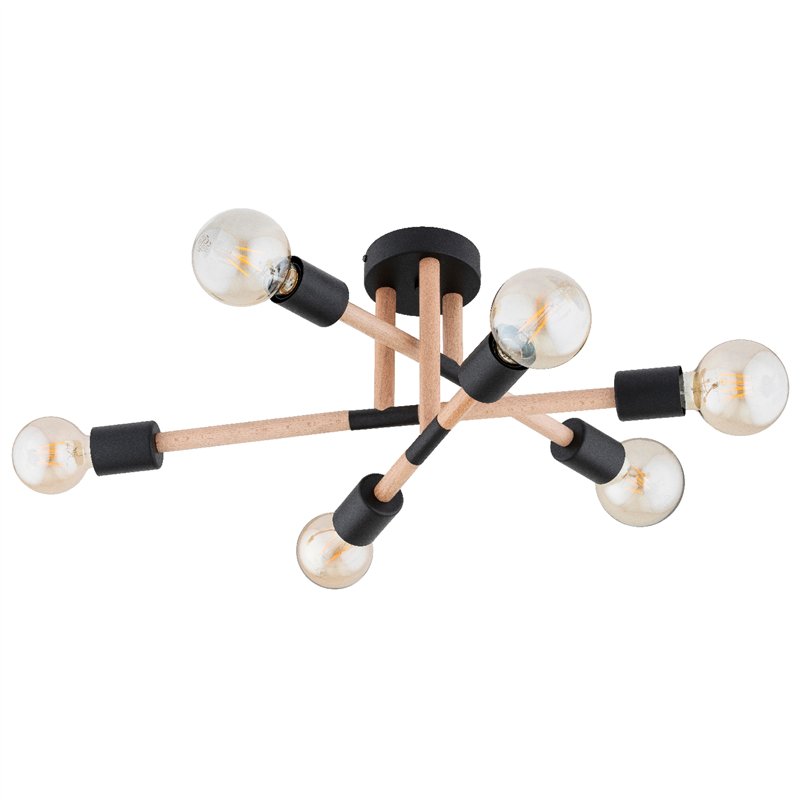 OTELLO DREWNIANA & CZARNA 6xE27 Alfa Lampa Sufitowa OTELLO DREWNIANA & CZARNA 6xE27 Alfa Lampa Sufitowa