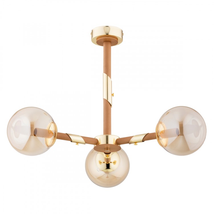 GELIA ZŁOTA & DREWNIANA 3xE14 Alfa Lampa Sufitowa 62425