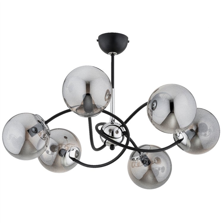 AURORA CZARNA & CHROM 6xE14 Alfa Lampa Sufitowa