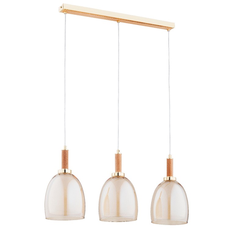 LISSY DREWNIANA & ZŁOTA 3xE27 Alfa Lampa Wisząca 62489