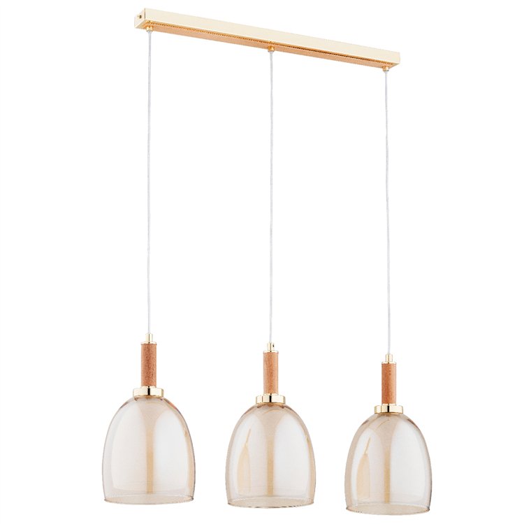 LISSY DREWNIANA & ZŁOTA 3xE27 Alfa Lampa Wisząca