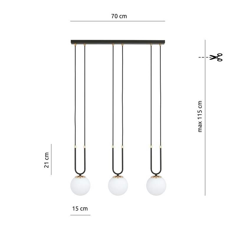 GLAM 3 BLACK/OPAL EMIBIG Lampa wisząca GLAM 3 BLACK/OPAL EMIBIG Lampa wisząca